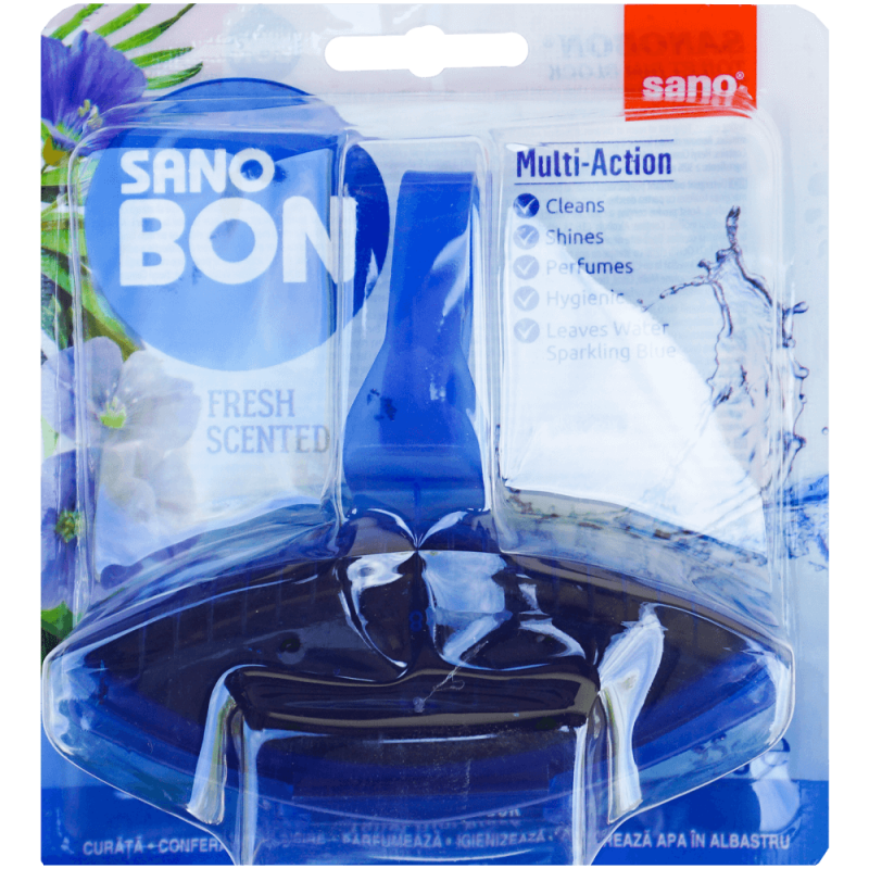 Odorizant solid pentru toaletă Sano Bon Blue Multi-Action, 5 în 1, 55 g